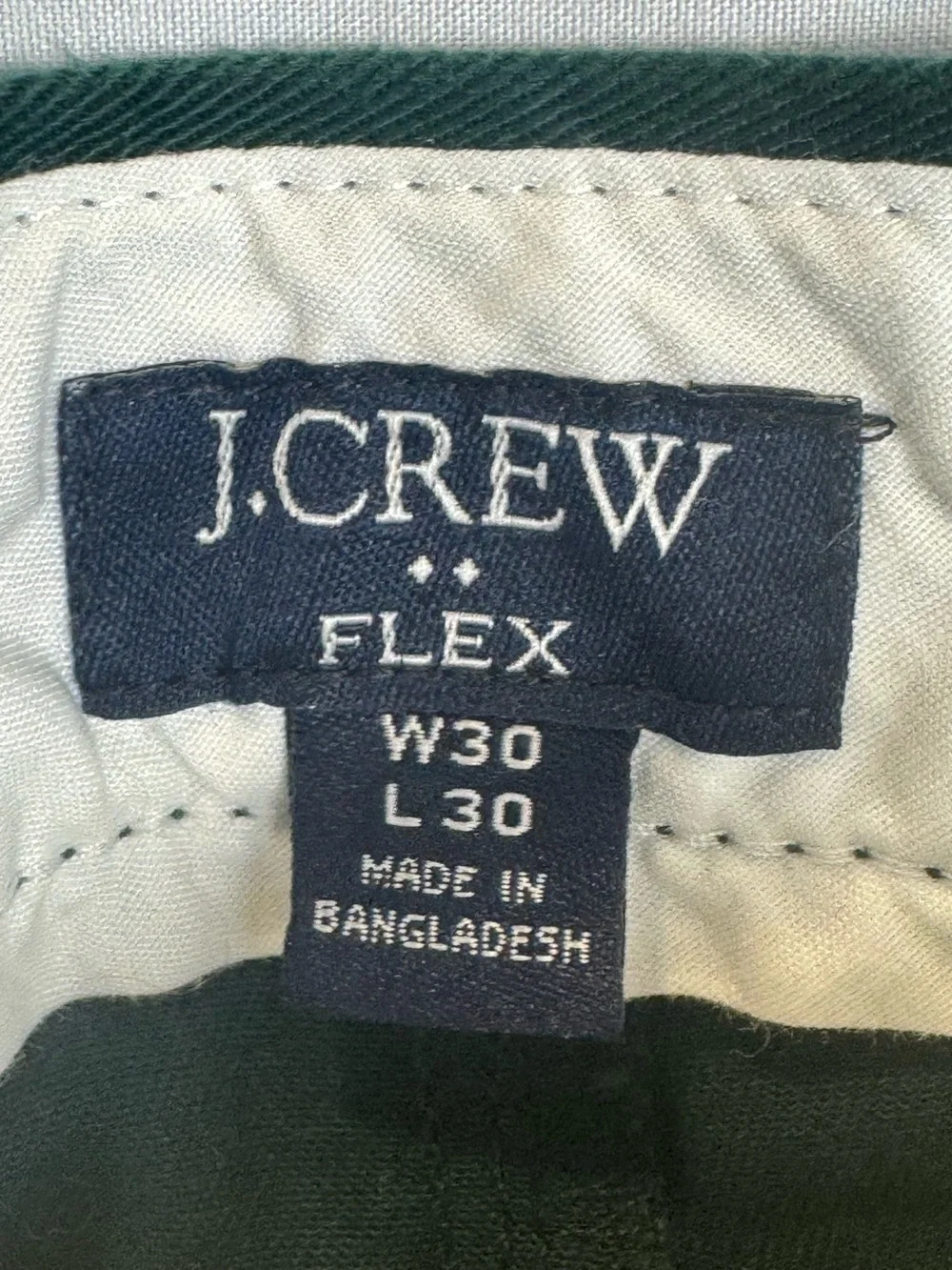 J. Crew Factory Men's Slim Fit Flex Chino Pants Forest Green Cotton Blend 30x30